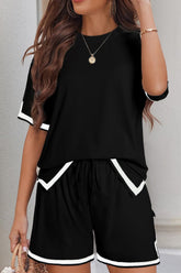 Black and White Outline Tee and Shorts Set
